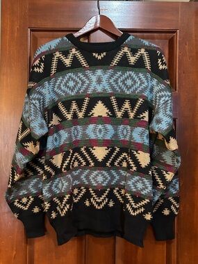 Vintage Brian MacNeil Geometric Aztec Wool Blend Sweater Men’s L 80s 90s